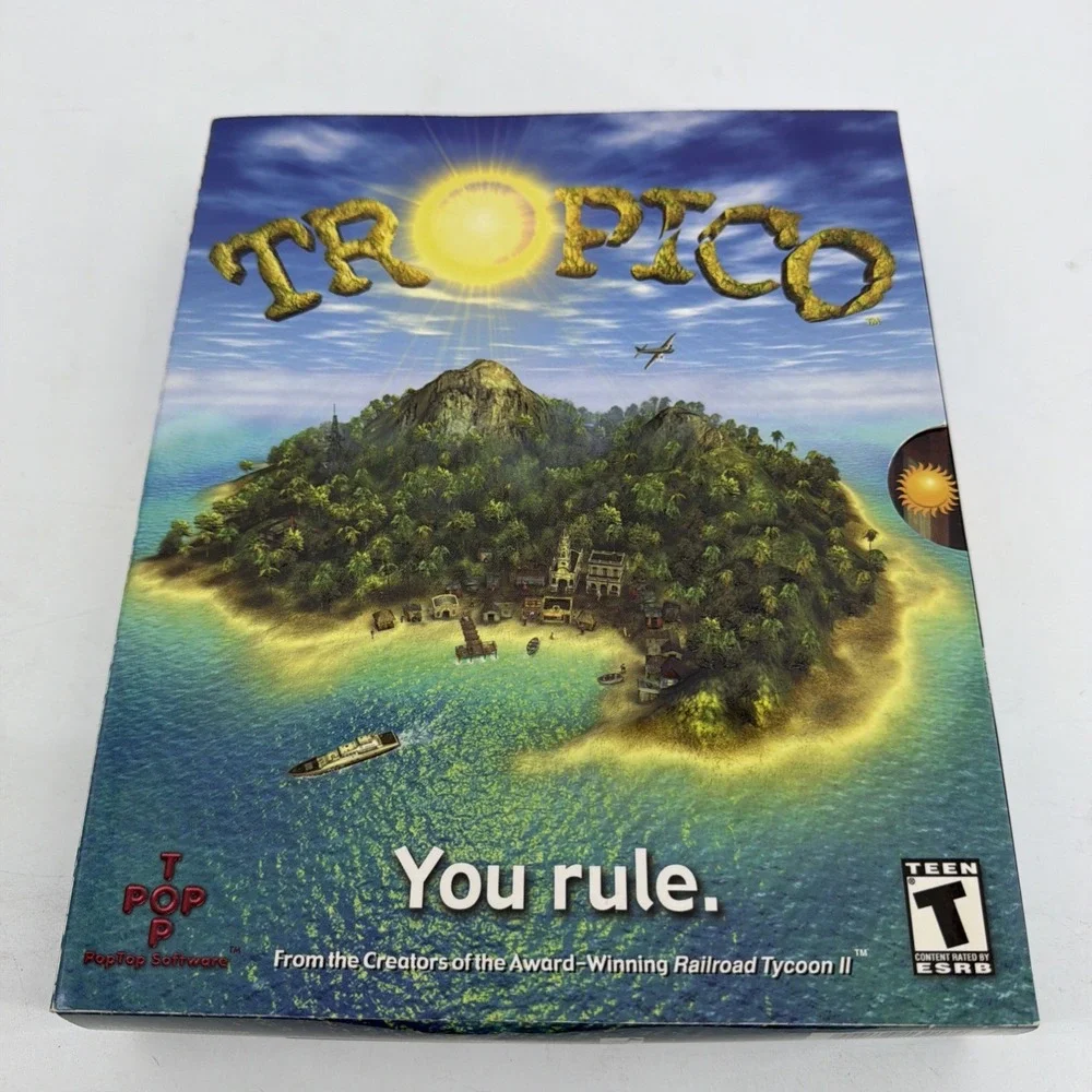 Tropico (PC, 2001) Box And Game Top pop Take two Athering Sim
